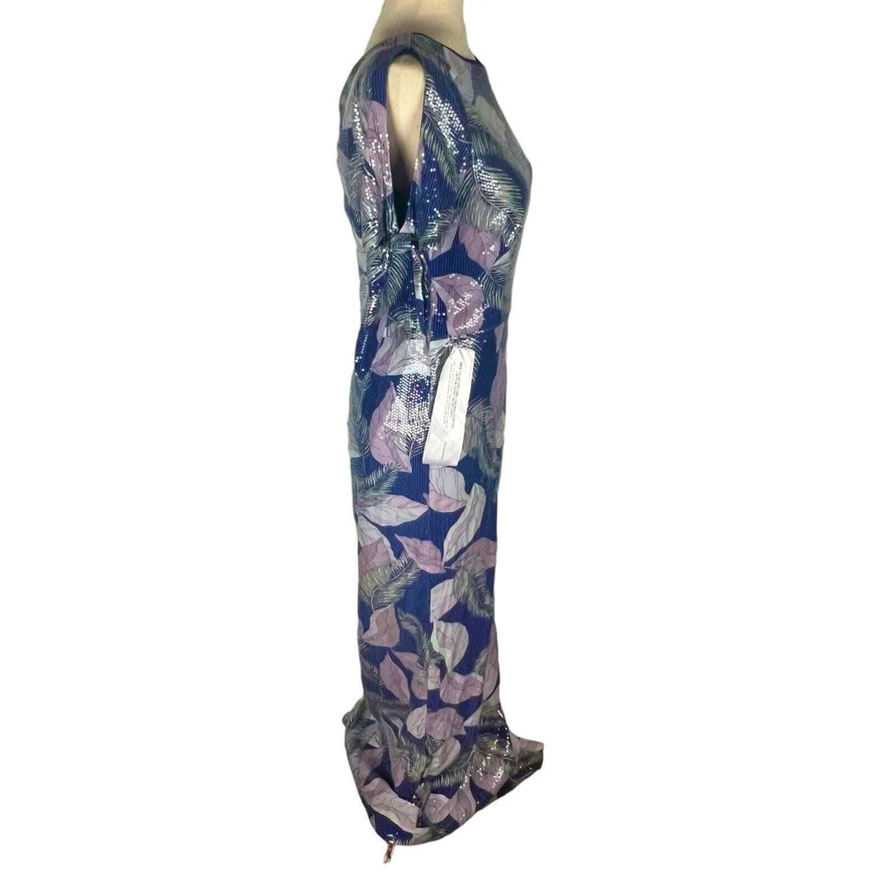 JS Collections Carmen Navy Multi Sequin Leaf Print Column Gown Size 6 NWT - Picture 12 of 16